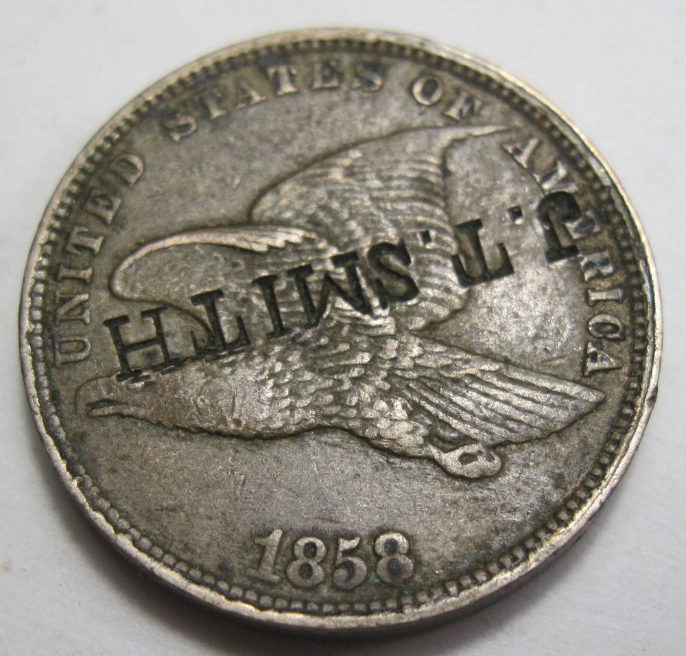 1858 Large Letters Flying Eagle Cent Grades AU (#105J)