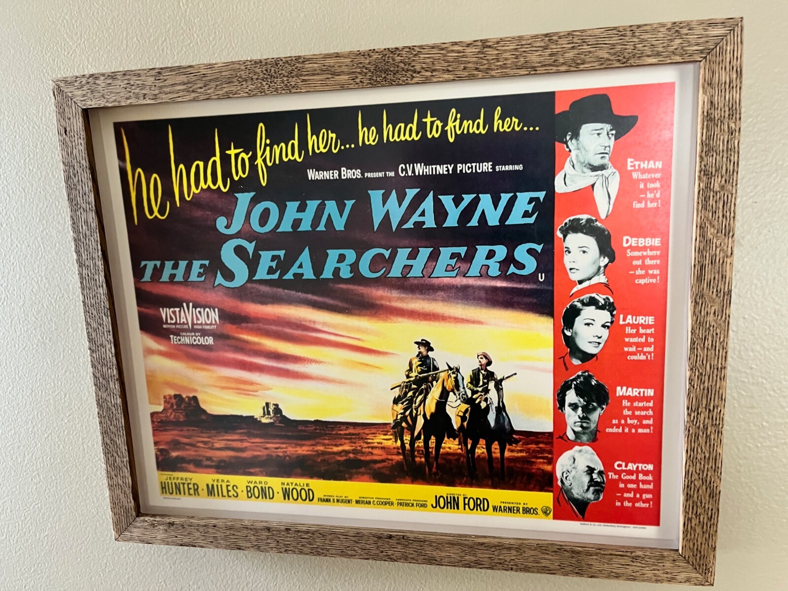 JOHN WAYNE - The Searchers 56 Lobby Card- Beautiful Museum Framed Oak Shadowbox