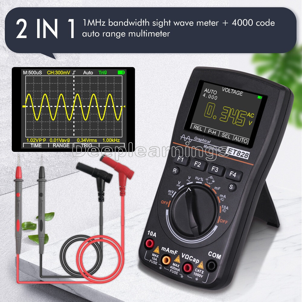 2-in-1 Intelligent Digital Oscilloscope Multimeter DC/AC Current Voltage ET828