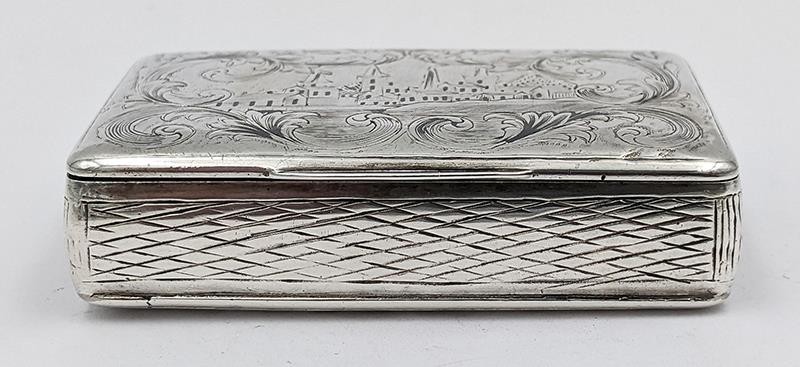 RUSSIAN ANTIQUE SOLID SILVER & NIELLO ENAMEL SNUFF BOX MOSCOW 1848