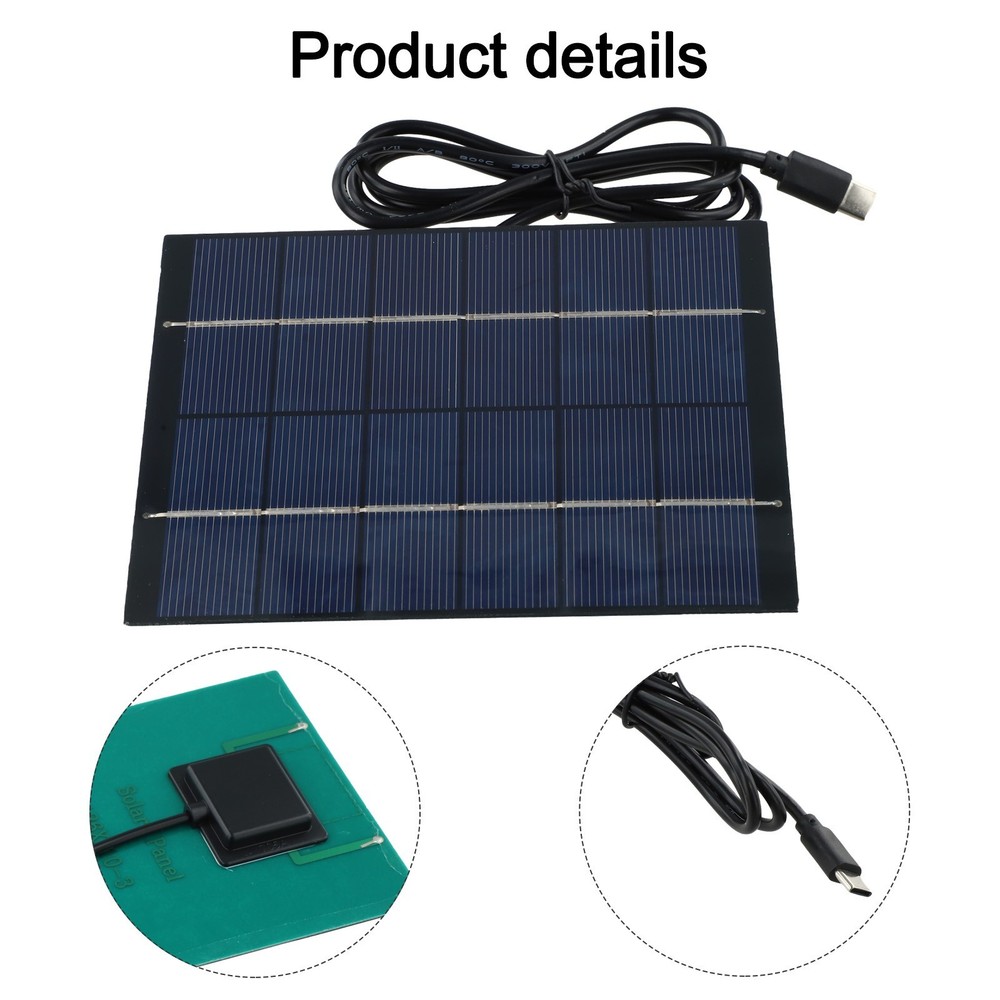 Solar Powered 2W Charger Panel with 1M Cable Suitable for Type C Output Devices