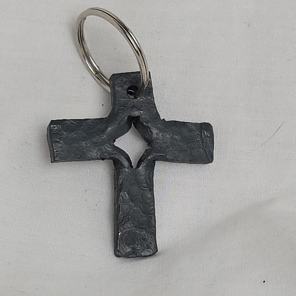 2" Hand Forged Split Cross Keychain. Blacksmith. Homemade Key Ring