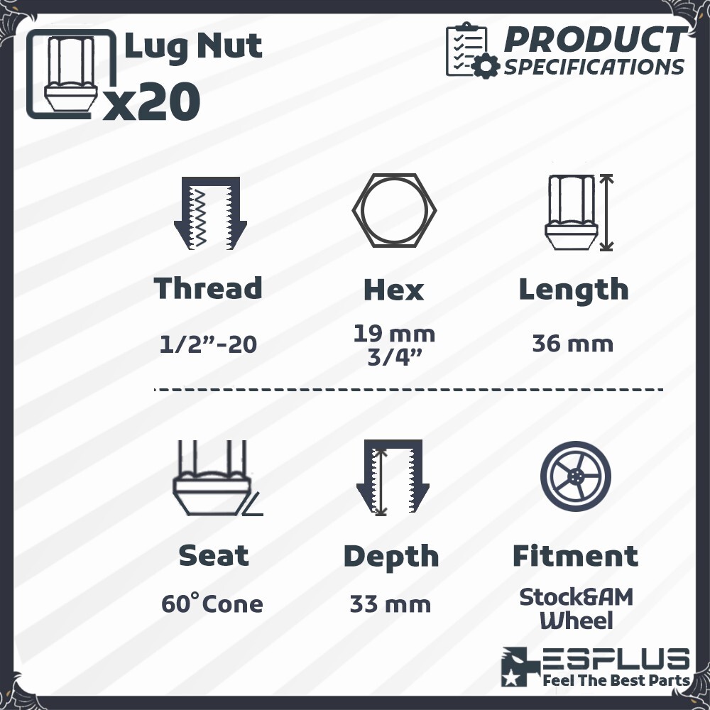 20 Pc Ford 1/2-20 Acorn Lug Nut Chrome 1.4" Fit Mustang/LTD/Ranger/Taurus