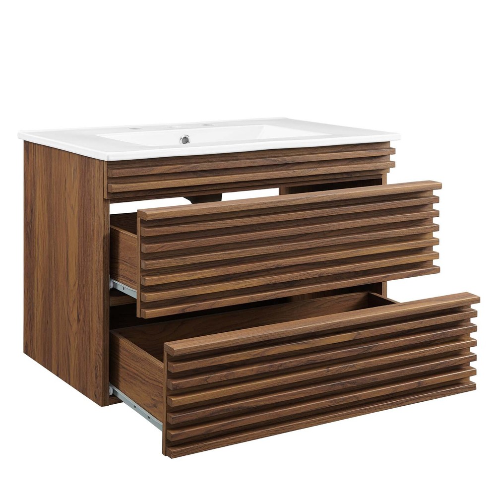 Modway Render 30" Wall-Mount Bathroom Vanity in Walnut White