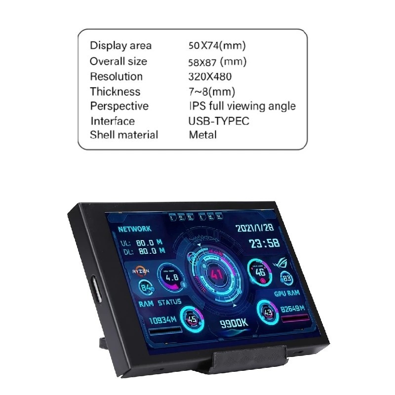 3.5" IPS TYPE-C Secondary Screen USB Monitor CPU GPU RAM HDD AIDA64 Computer