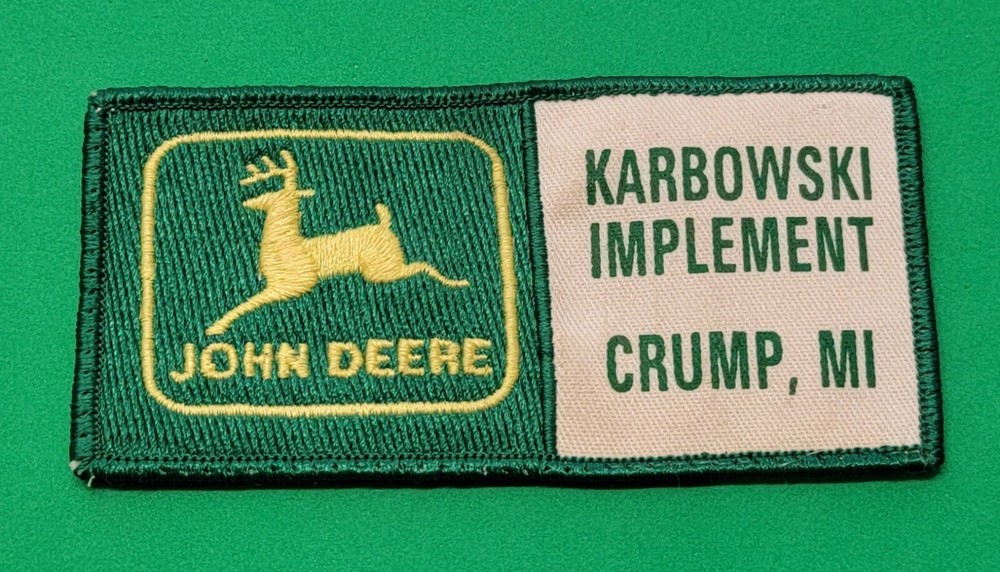 vintage John Deere, Karbowski, Implement, Crump, Michigan Badge Patch ORIGINAL