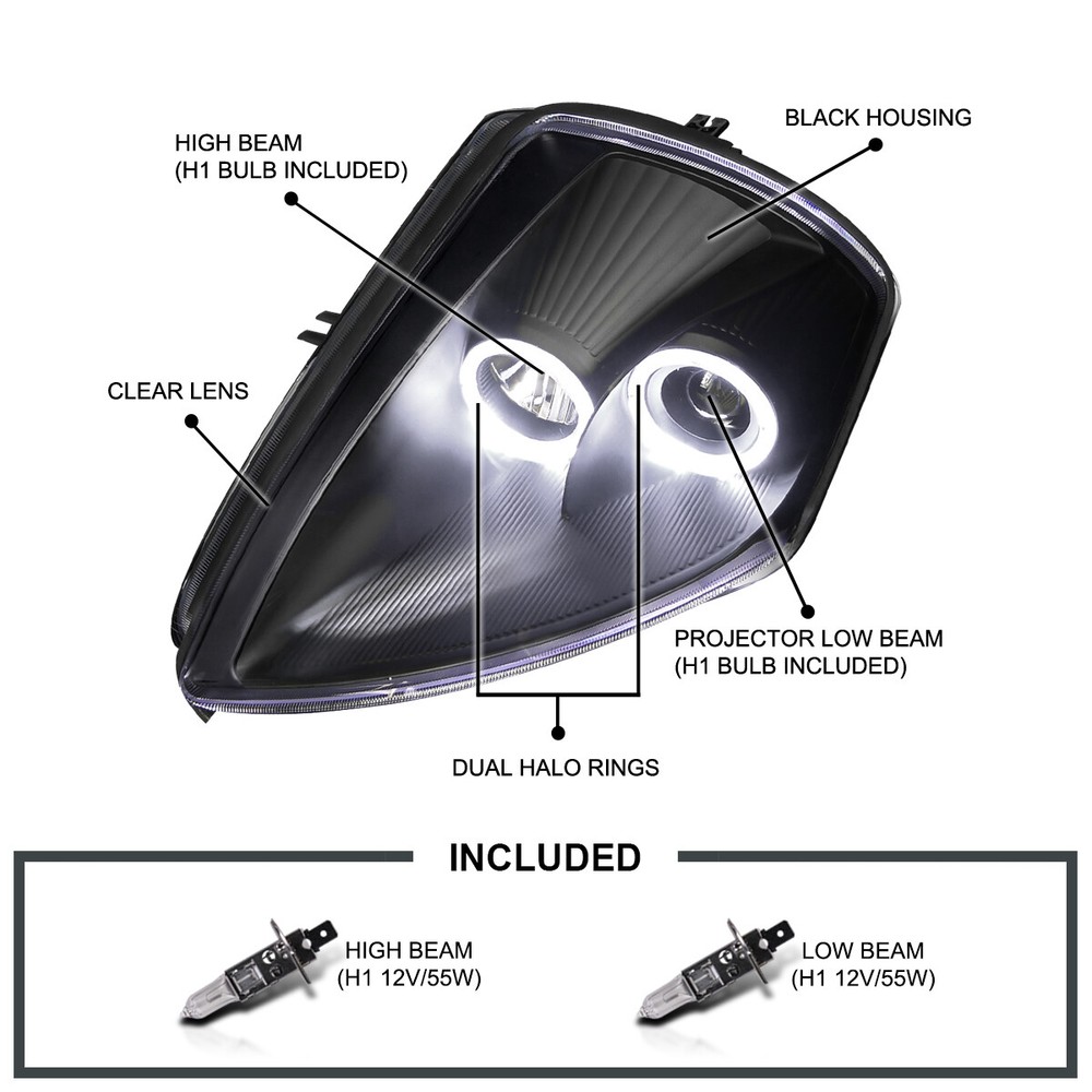 Black Fits 2000-2005 Mitsubishi Eclipse LED Halo Projector Headlights Left+Right