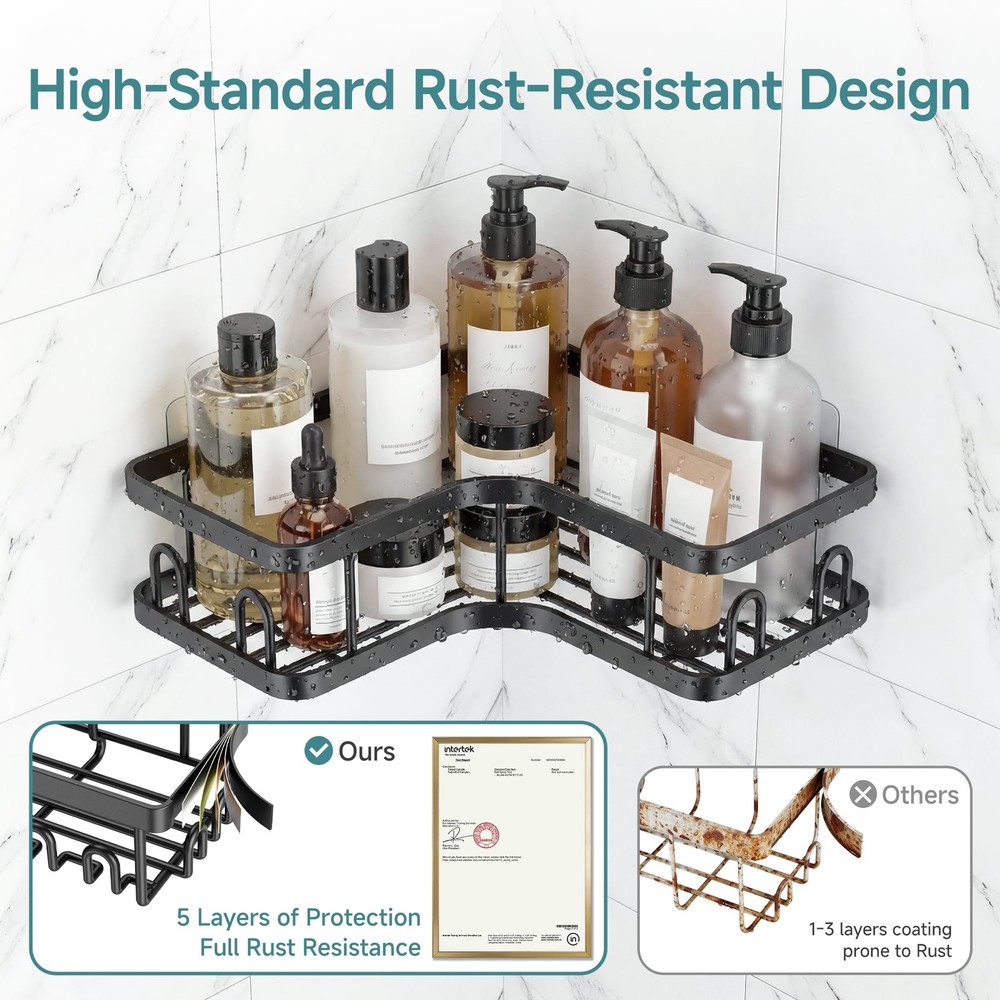 Corner Shower Caddy 4-Pack, Advanced Rustproof Design, No Drilling Adhesive S...