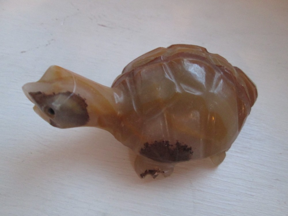 Solid Stone Carved Turtle Figurine 3 3/4" Long