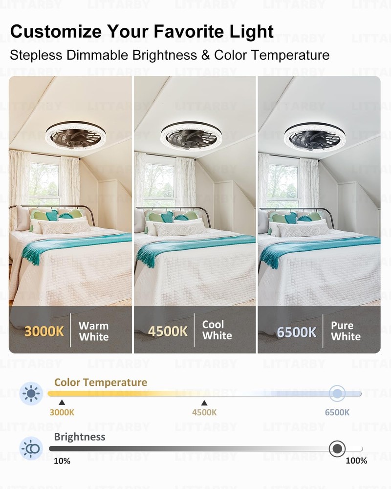 Ceiling Fans with Lights, Socket Fan Light Remote Control, Black-Large
