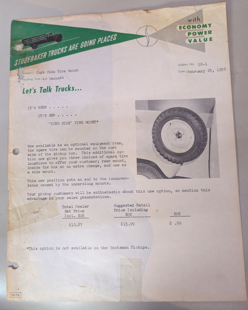 Studebaker Accessory Truck Spare Tire Flyer