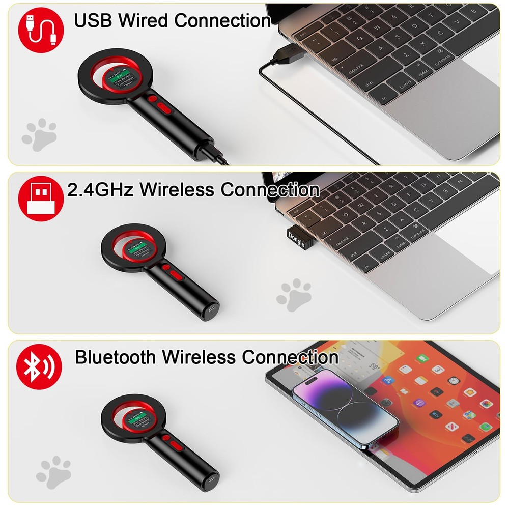 Pet Microchip Scanner ISO11784/85/FDXB/EMID Wireless Bluetooth USB Reader
