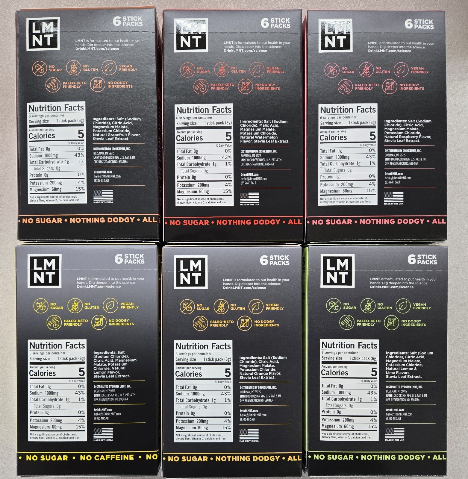 LMNT Zero-Sugar Electrolytes Drink Variety 36 Pack 6 Flavors Non-Caffeinated