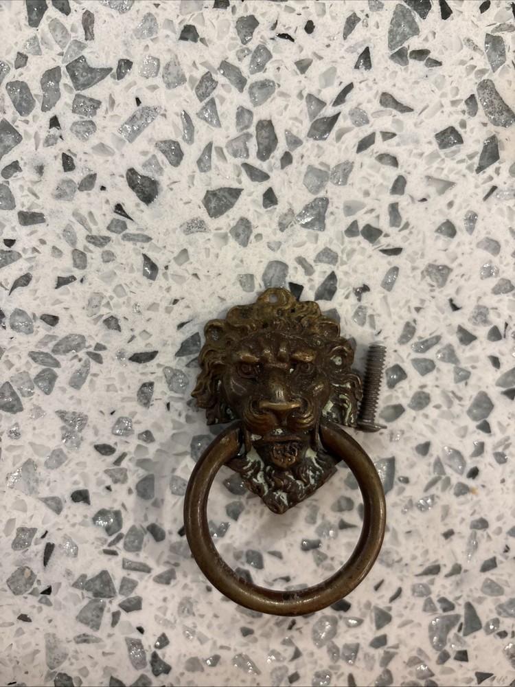 Vintage Brass Lion Head Drawer Pull Handle