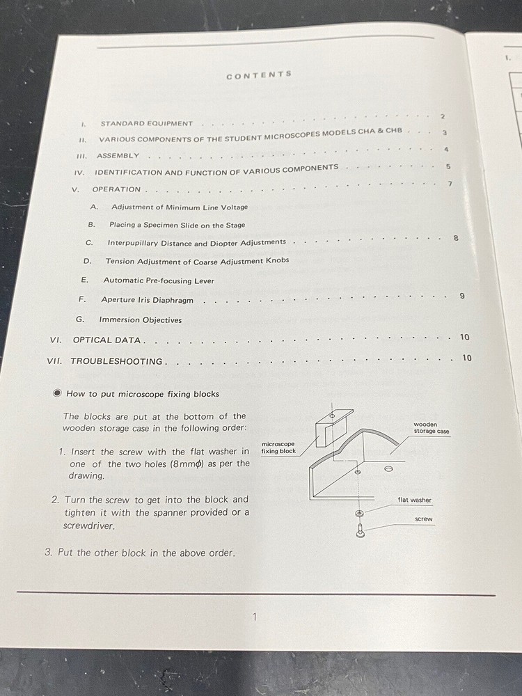 Olympus Student Microscope CHA & CHB - User Guide / Manual / Instructions Book