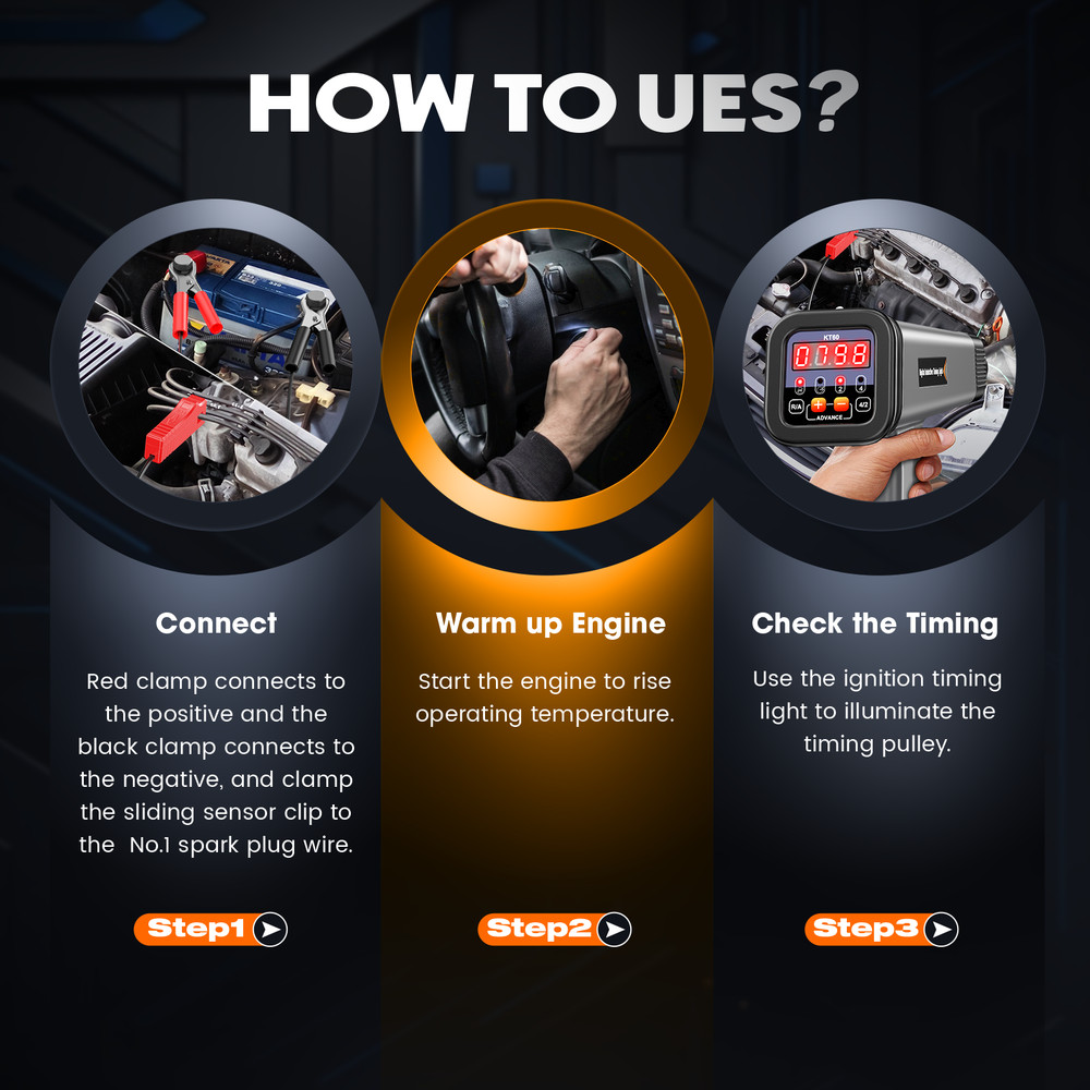 KZYEE KT60 Car Digital Timing Light with Tachometer 12V Engine Timing Gun Master