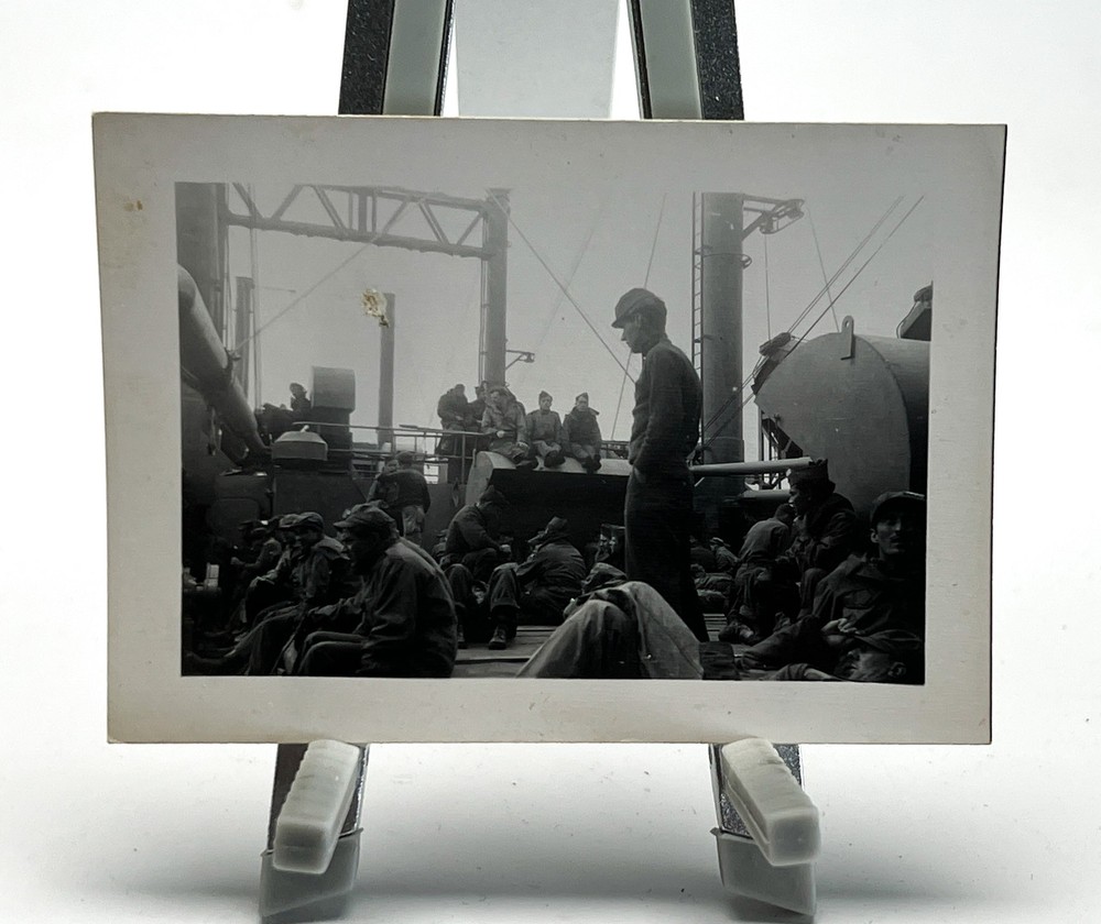 WW2 Photo U.S. GIs Sitting On Ship Deck