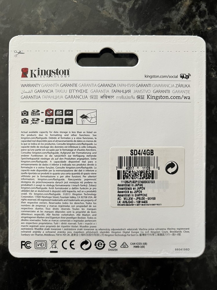 New Kingston 4GB SDHC Memory Card Class 4
