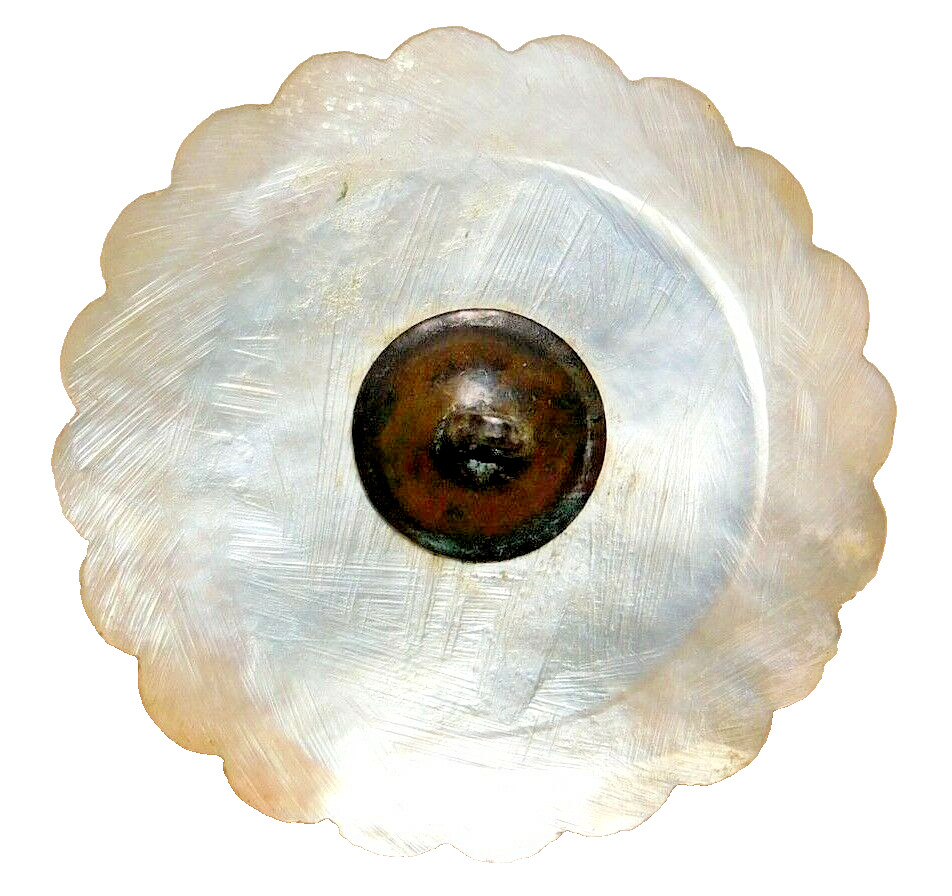 Large 18th C. Carved & Engraved Pearl Shell BUTTON w/a Center Paste Jewel NICE