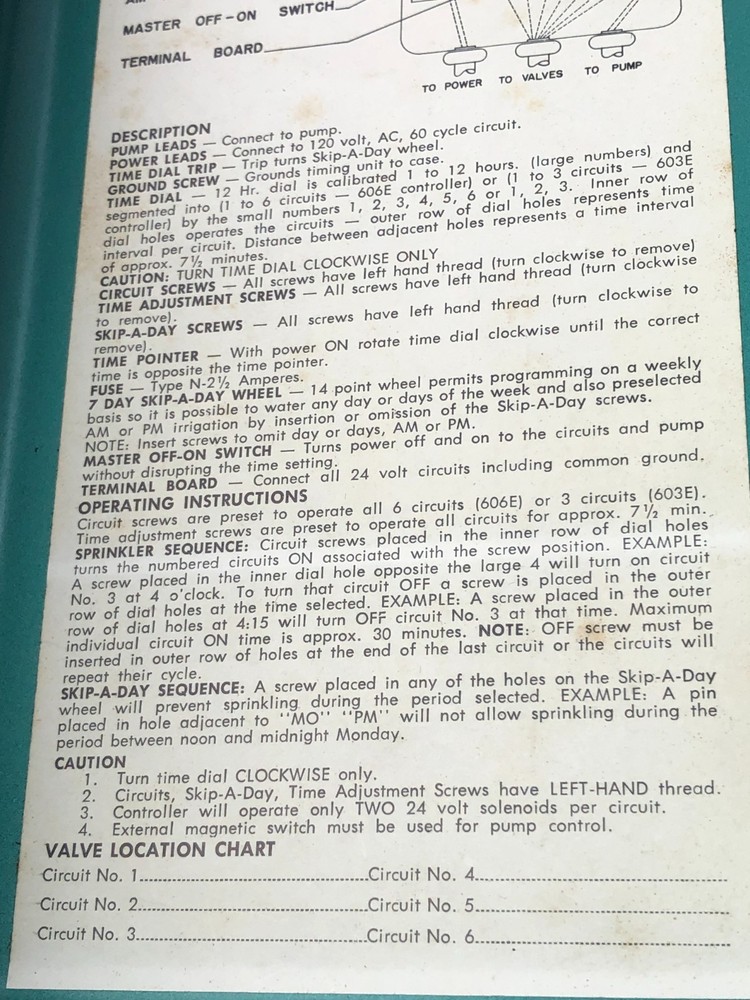 Buckner Automatic Sprinkler Controller Model 603E