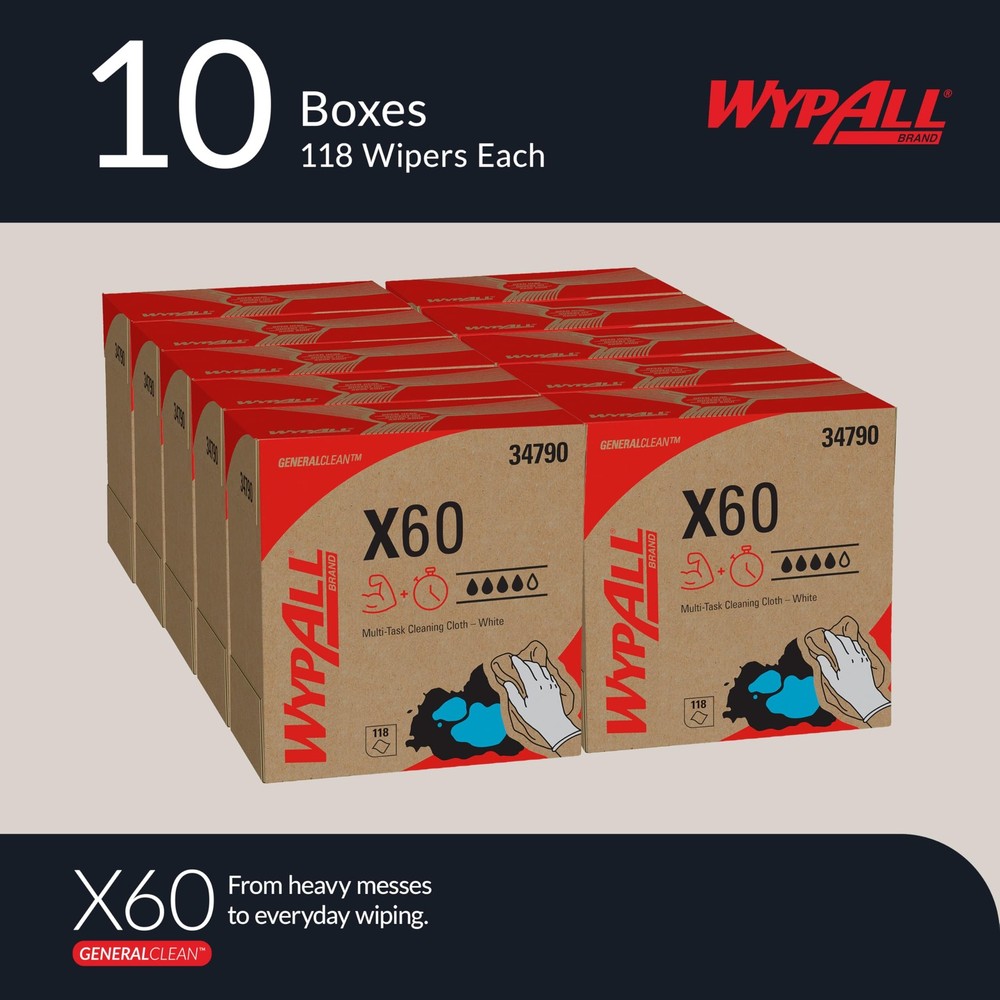 WypAll GeneralClean X60 Cloths Multi-Task Cleaning Wipes 10 Boxes, White