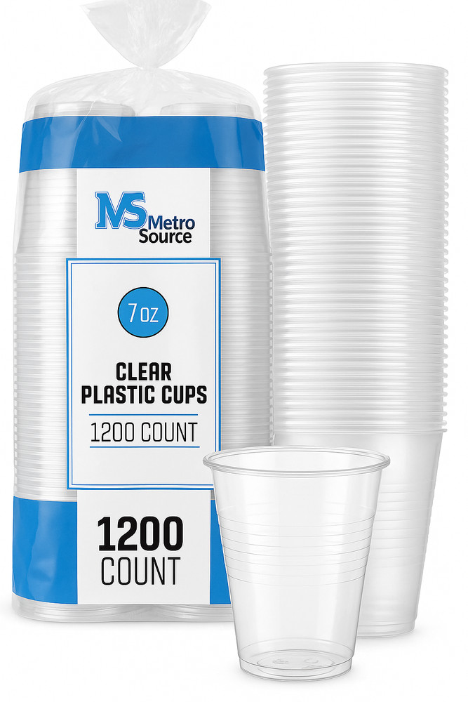 Metro Source 7 oz Clear Plastic Cups 1200 Count | Durable Disposable PP Cups