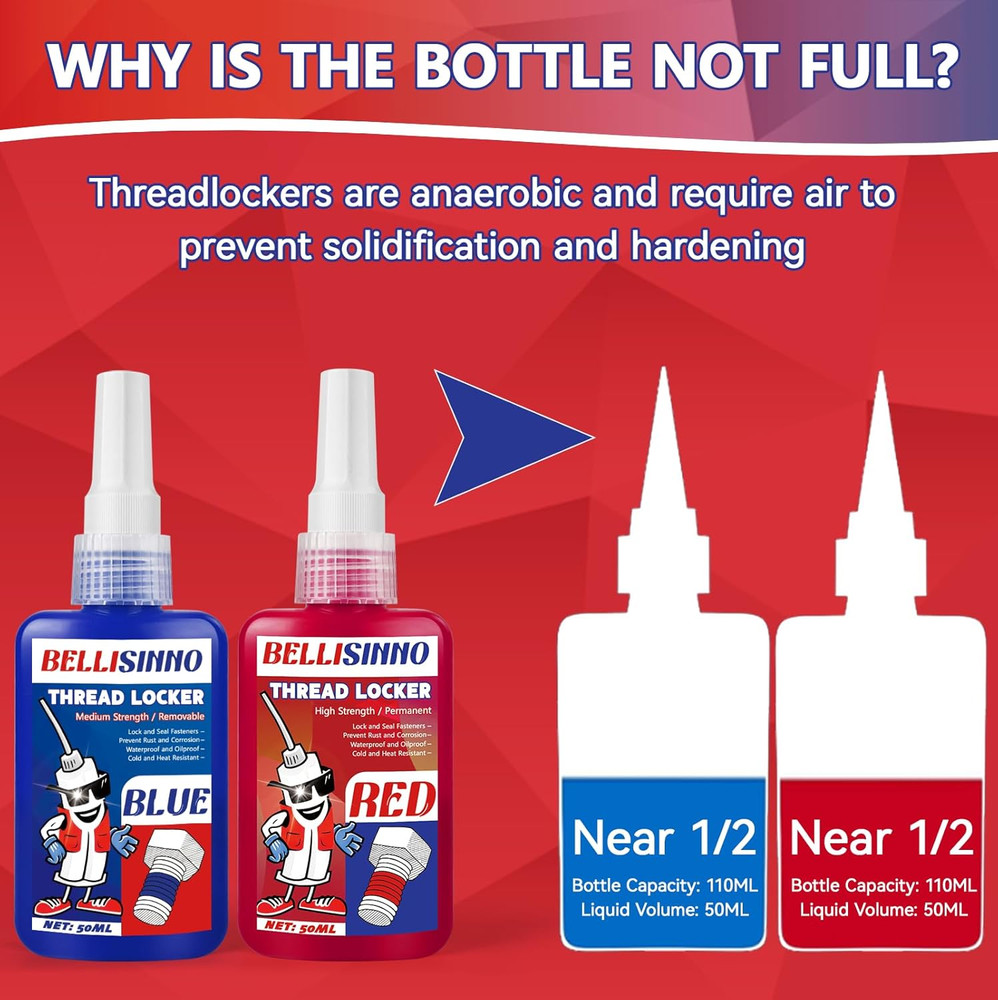 Thread Lock Blue and Red, Medium and Strong Strength Threadlocker, Thread Locker