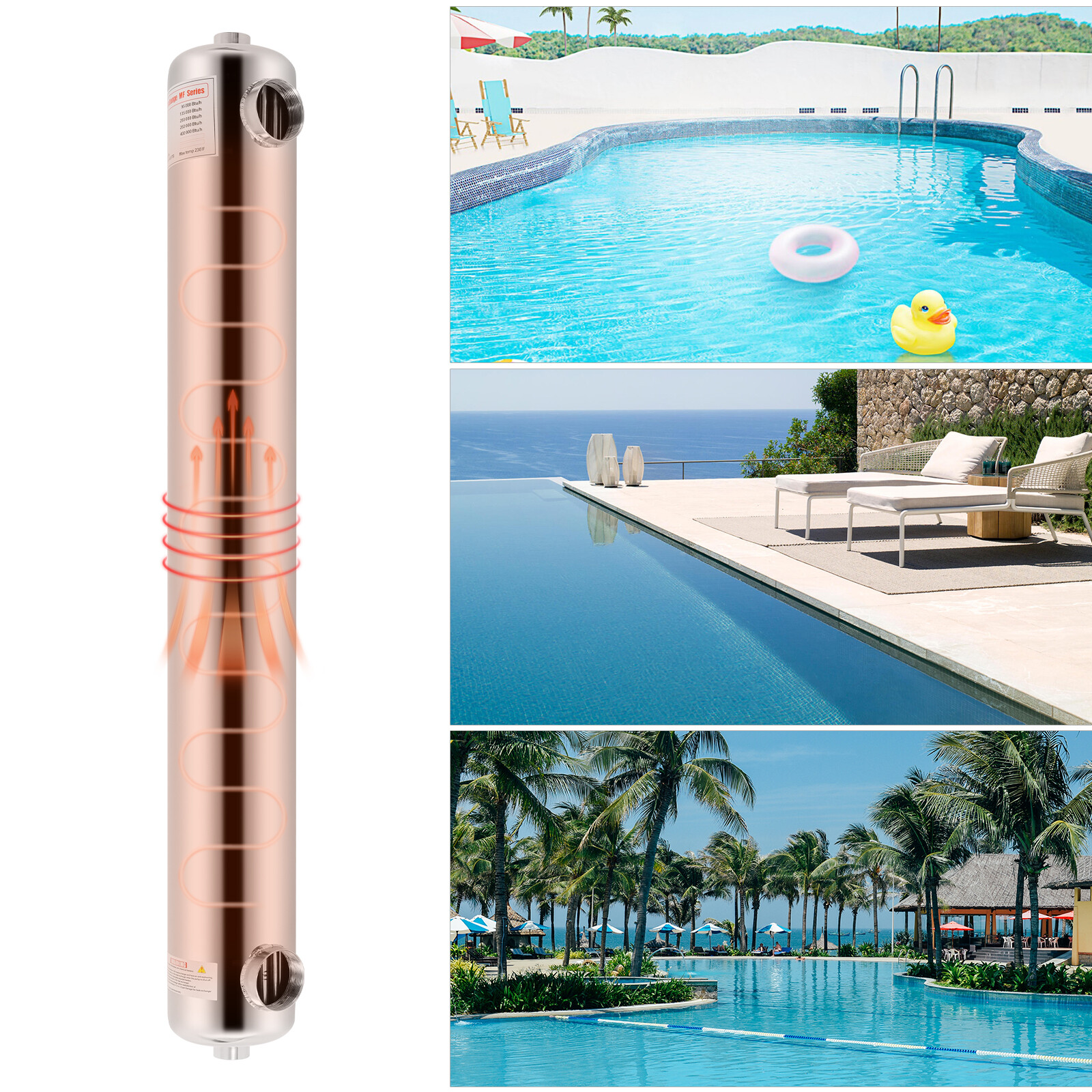 Tube and Shell Heat Exchanger 400kBtu 304 Stainless Steel for Spa Heat Recovery