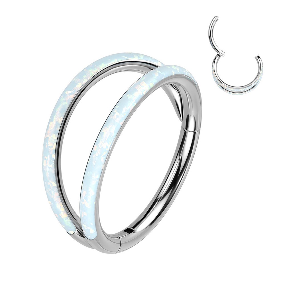 Titanium Double Lined Opal Hinged Segment Hoop Helix Daith Tragus Cartilage