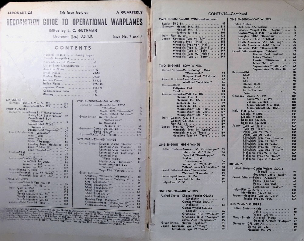 Vintage Aeronautics Recognition Guide Issue 7 & 8 1943