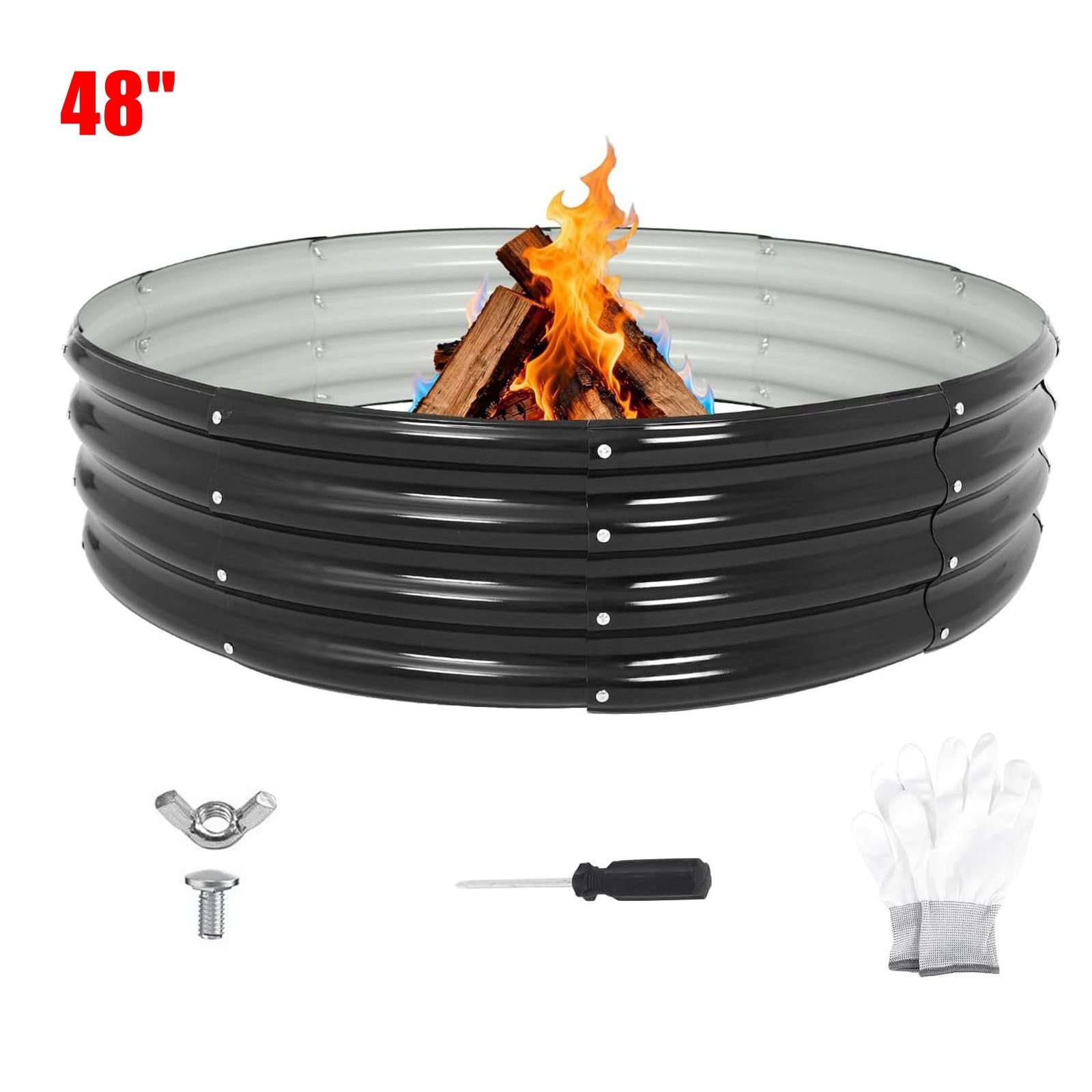 48" Round Galvanized Steel Fire Ring Pit for Backyard, Camping, Bonfire