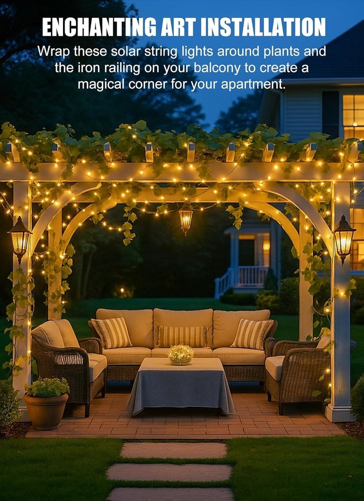 66ft Adjustable Solar String Lights with 8 Lighting Modes - Perfect for Weddings