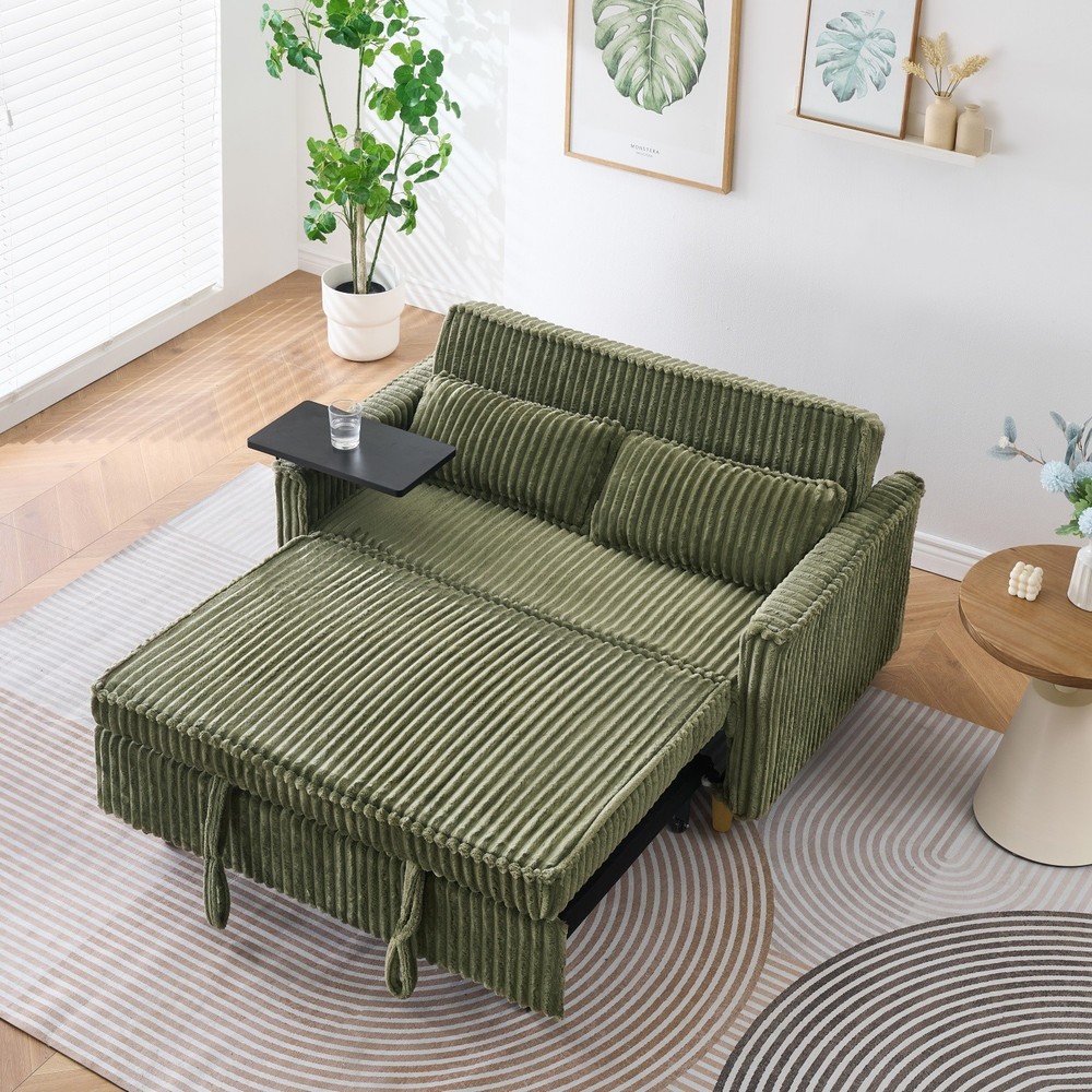 Convertible Sleeper Sofa Bed Loveseat Sofa with Pull Out Bed & USB Ports Green
