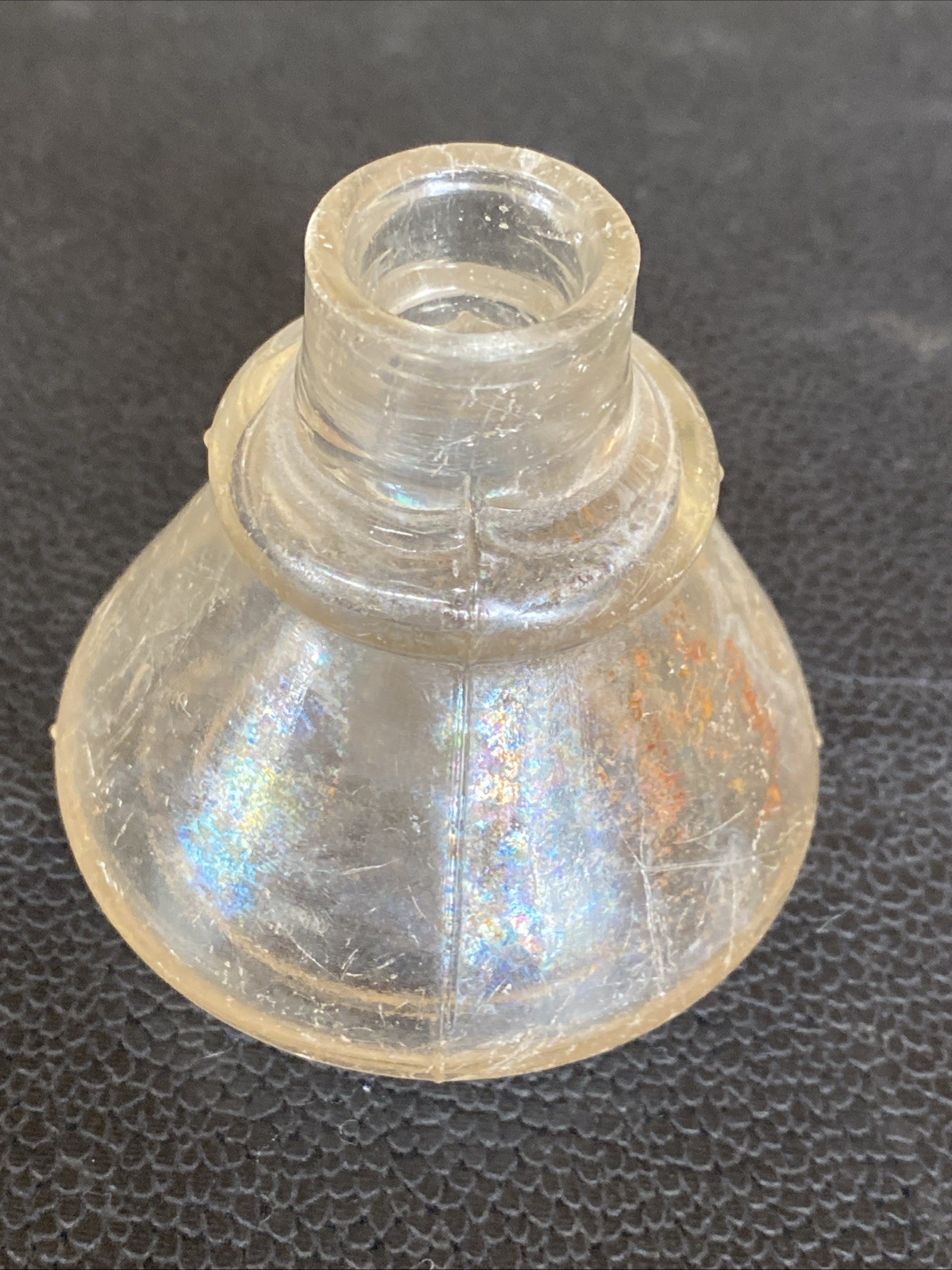 Antique Iridescent Clear Sheered Lip Cone Ring Shoulder 19th C Ink Well Bottle