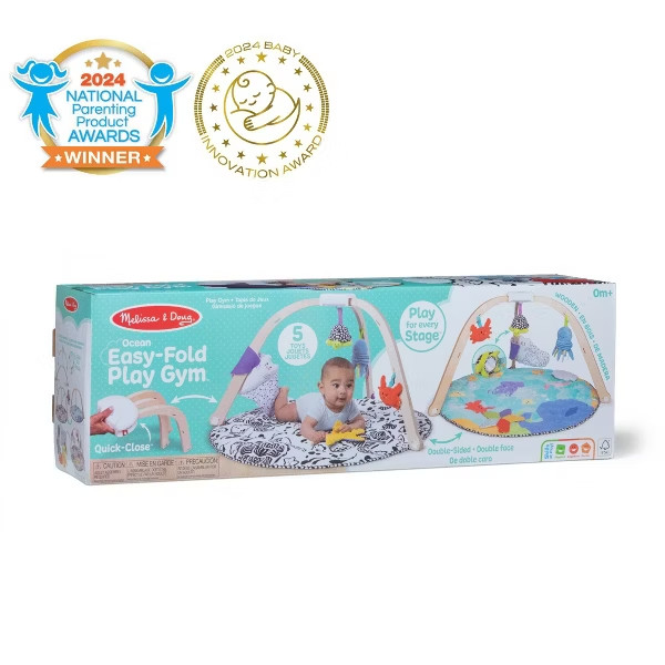Melissa & Doug Ocean Easy Fold Wooden Play Gym For Infants to 9mo Reversible Mat