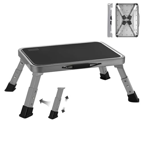 RV Step Stool Foldable 1-Step Ladder Sturdy Metal Stable Step Stool 3-Level
