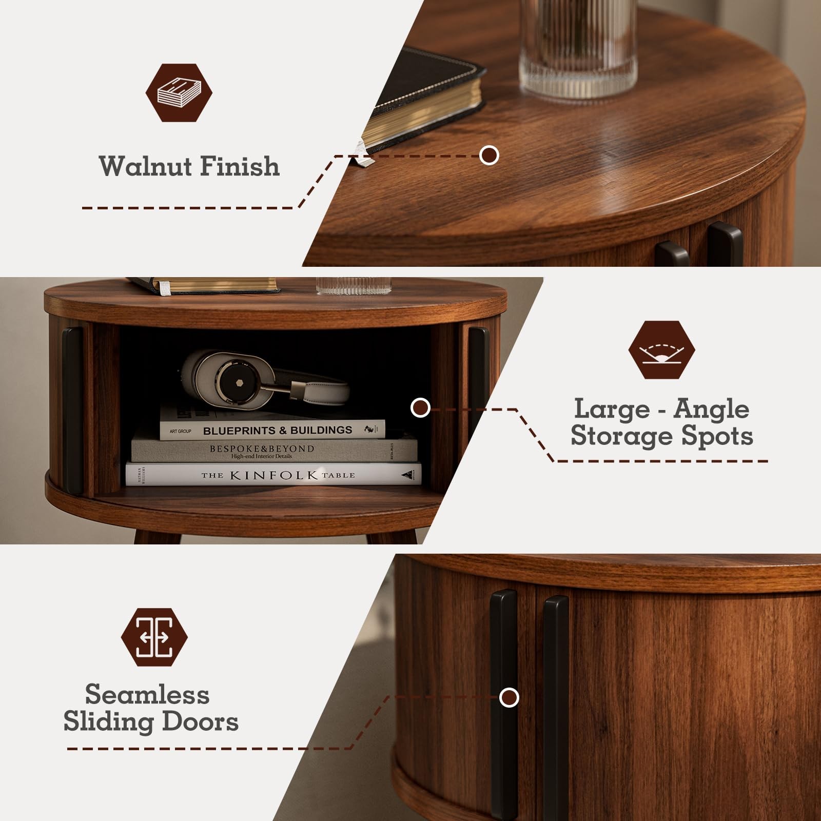 Side Table with Sliding Door & Cabinet, End Table for Living Room, Night Stan...