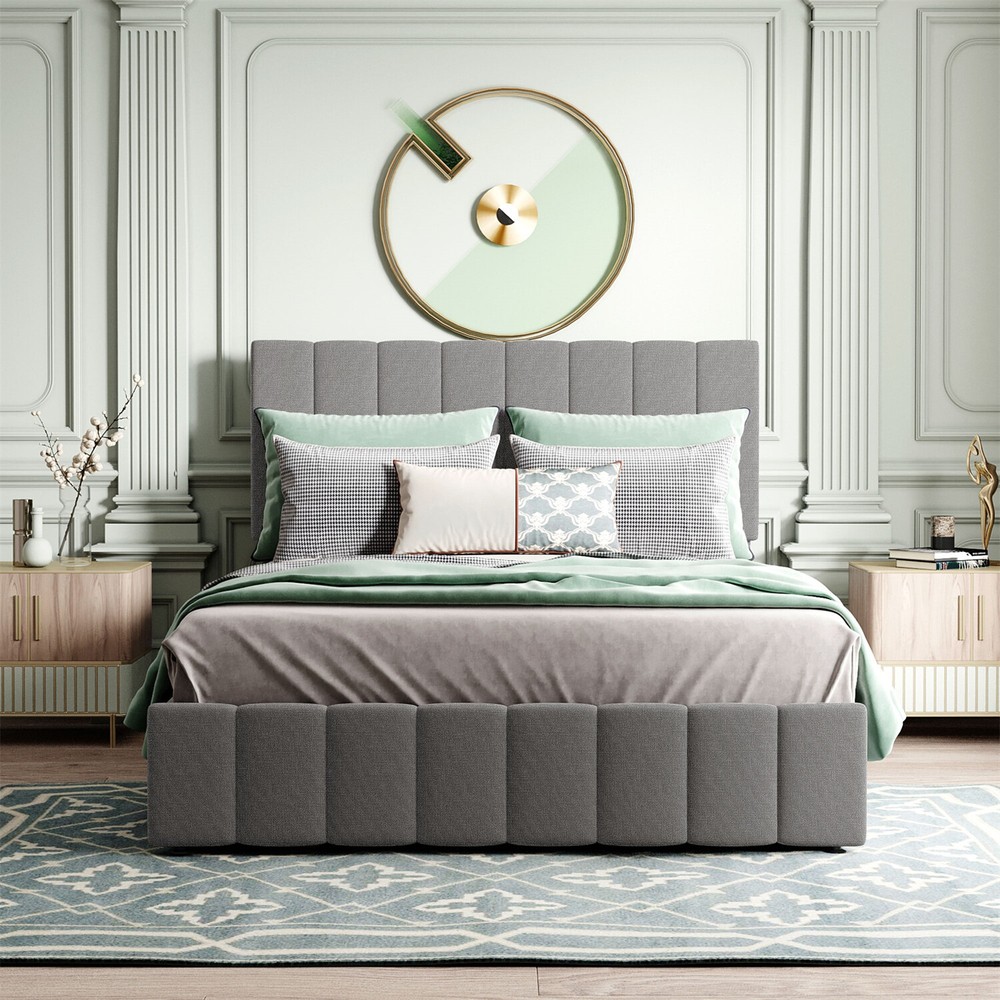 Full Size Upholstered Platform Bed Frame with Hydraulic Storage System Gray New