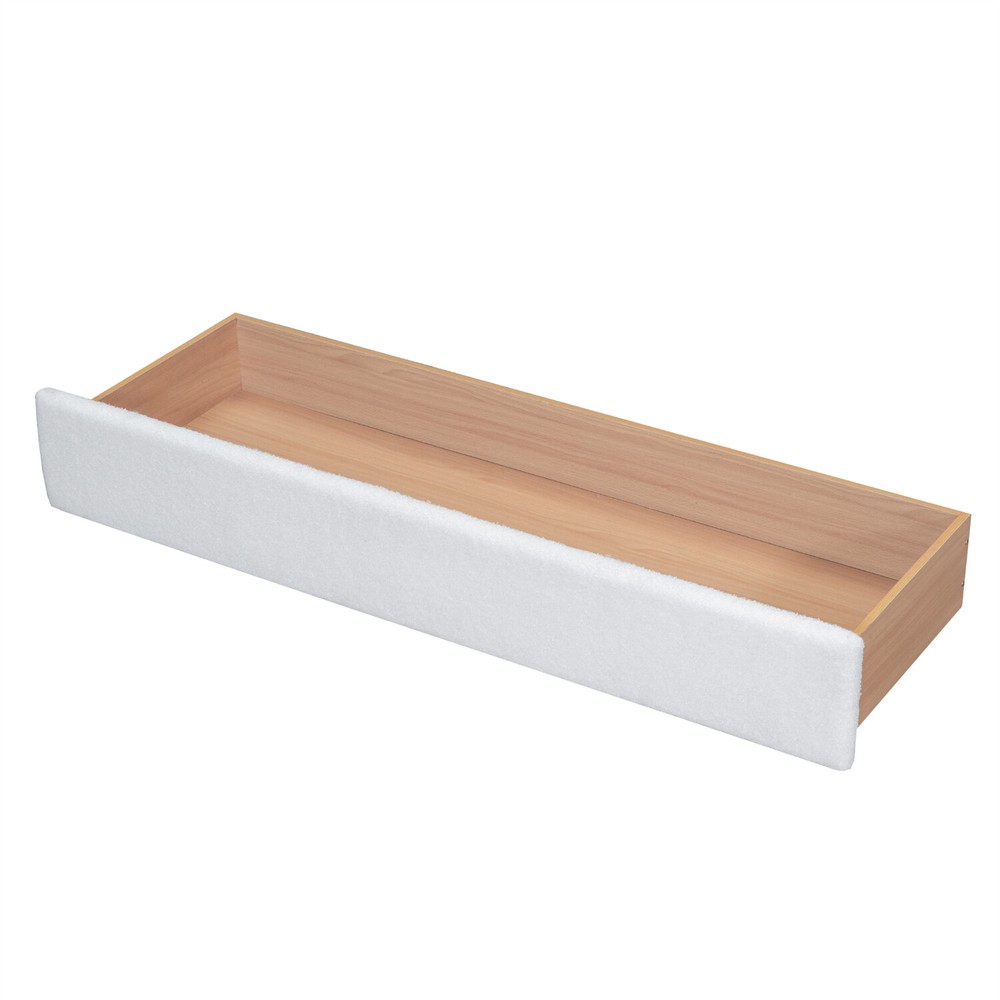 Queen Size Bed Frame Upholstered Platform Bed with Drawers White/Beige/Gray