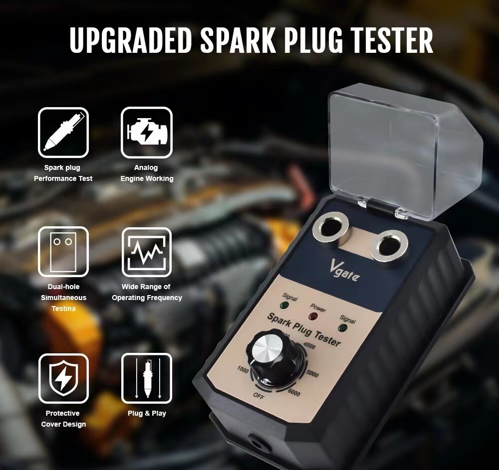 Dual Plug Car Spark Plug Tester 12V Gasoline Ignition Plug Diagnostic TesterTool