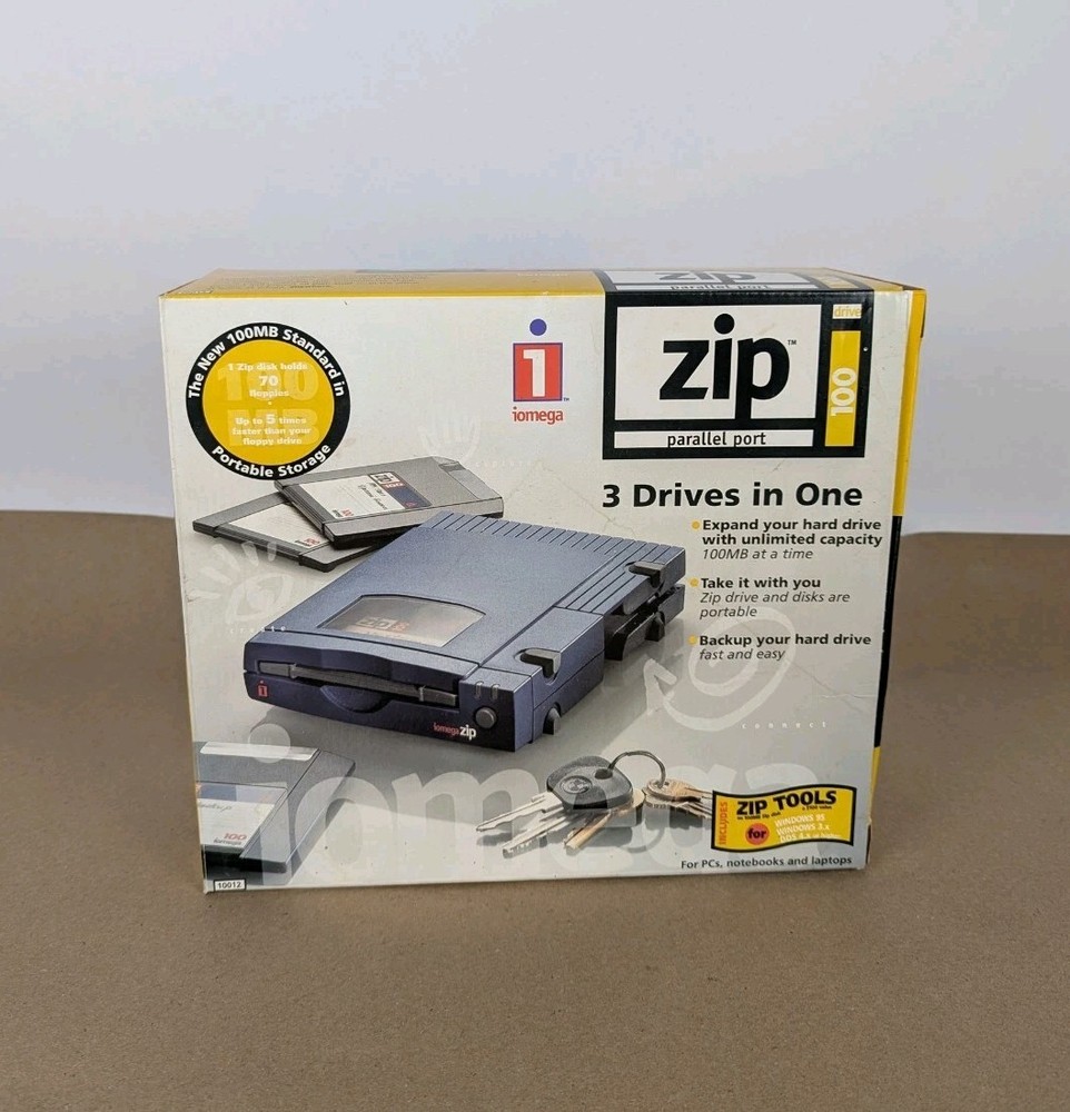 Iomega Zip 100 Parallel Port External Drive System Bundle Z100P2 TESTED VG