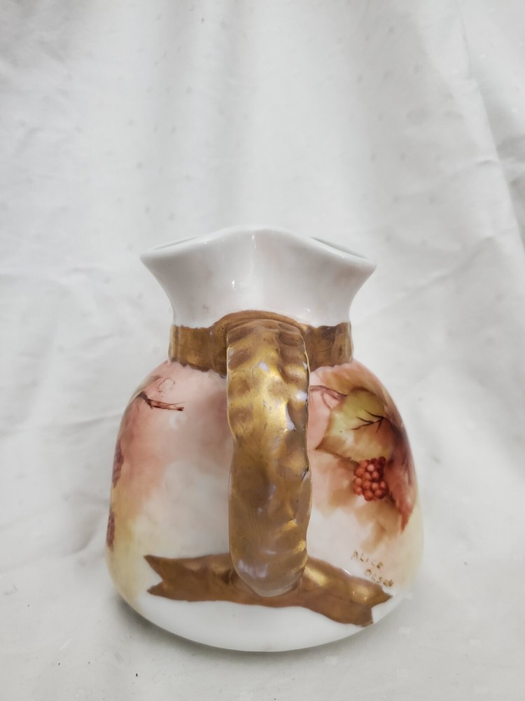 Dimpled Decorative Handpainted Ceramic Pitcher - Signed Alice Olson