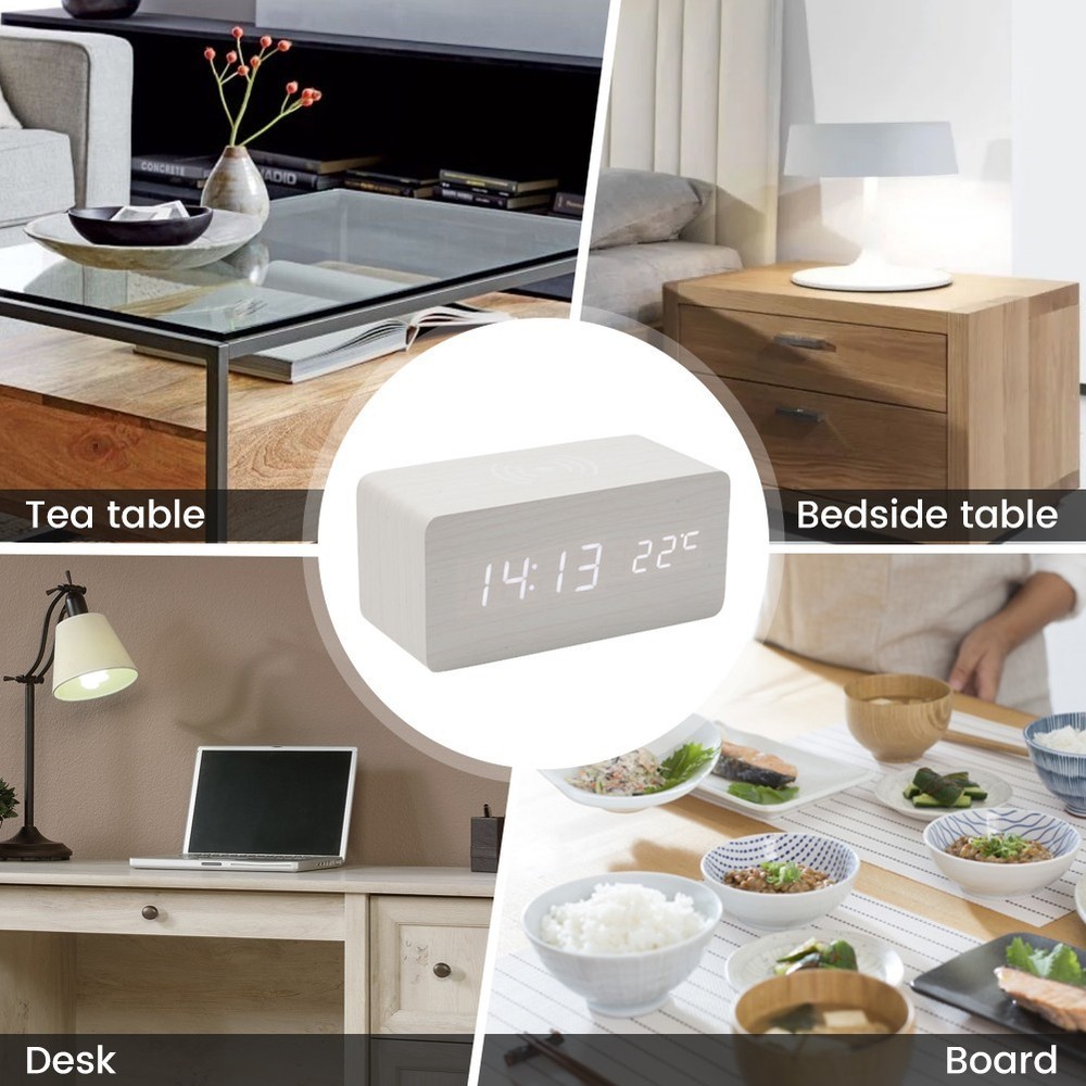 Clock Home D??cor Office Decor Temp Wireless Charging 12/24 Hour Switch