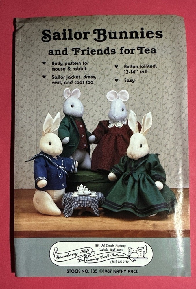 Mouse Rabbit Button Jointed & Clothes Sewing Pattern 12-14” Gooseberry Hill 135