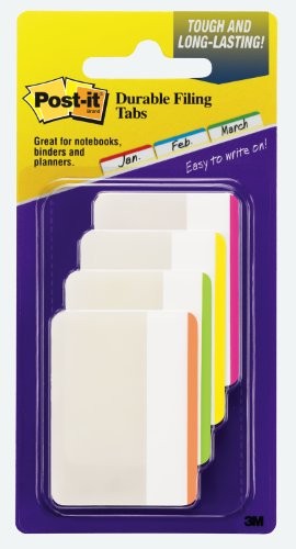 3M 686F1BB Post-it Durable Flat File Tabs 24 Pack Assorted Colors