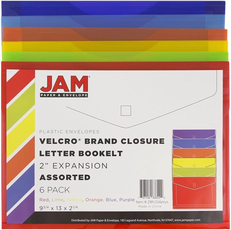 6-Pack Translucent Expansion Envelopes - Hook & Loop Closure for Secure Storage