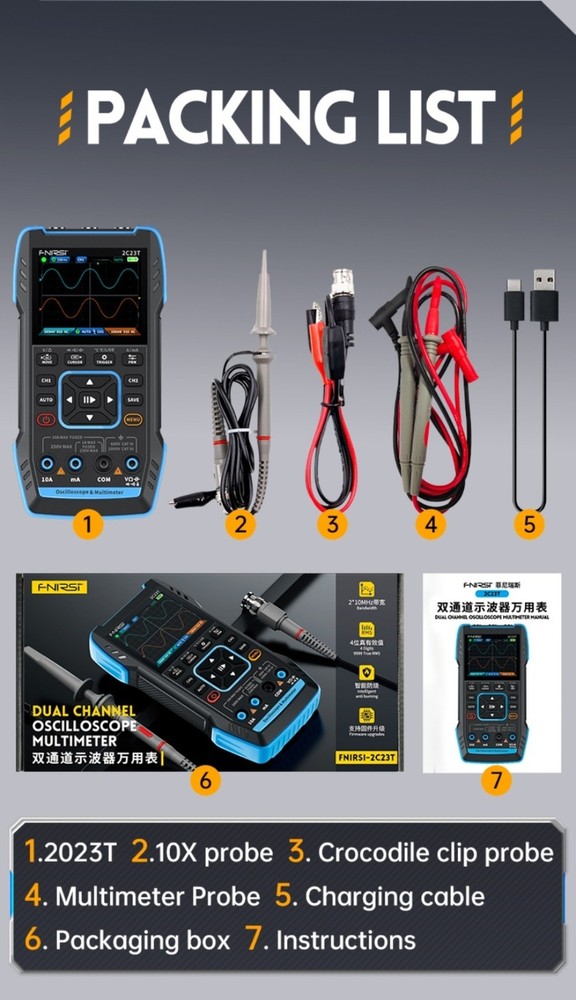 FNIRSI 2C23T Handheld Oscilloscope Digital Multimeter Function Signal Generator