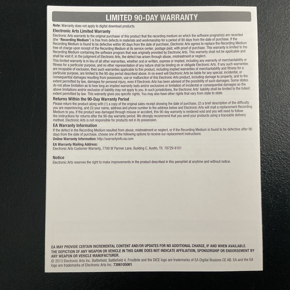 Battlefield 4 PS4 PlayStation 4 Manual / Insert Only