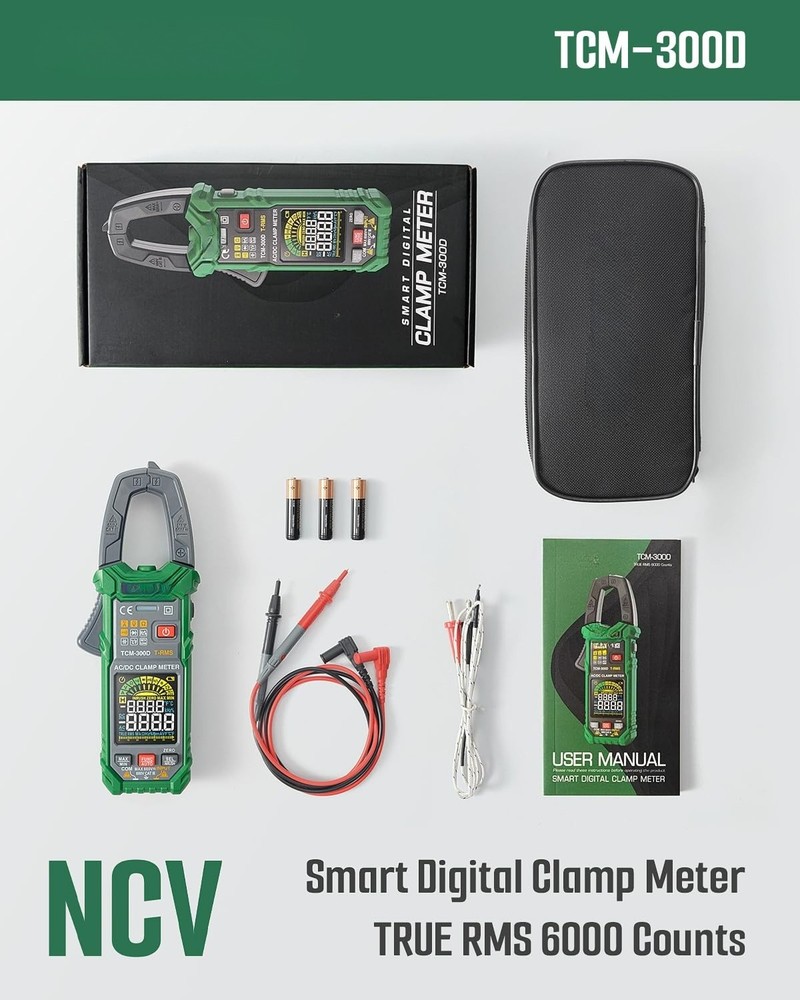 TCM-300D Digital Clamp Meter, 6000 Counts Multimeter, Auto-Ranging Voltmeter