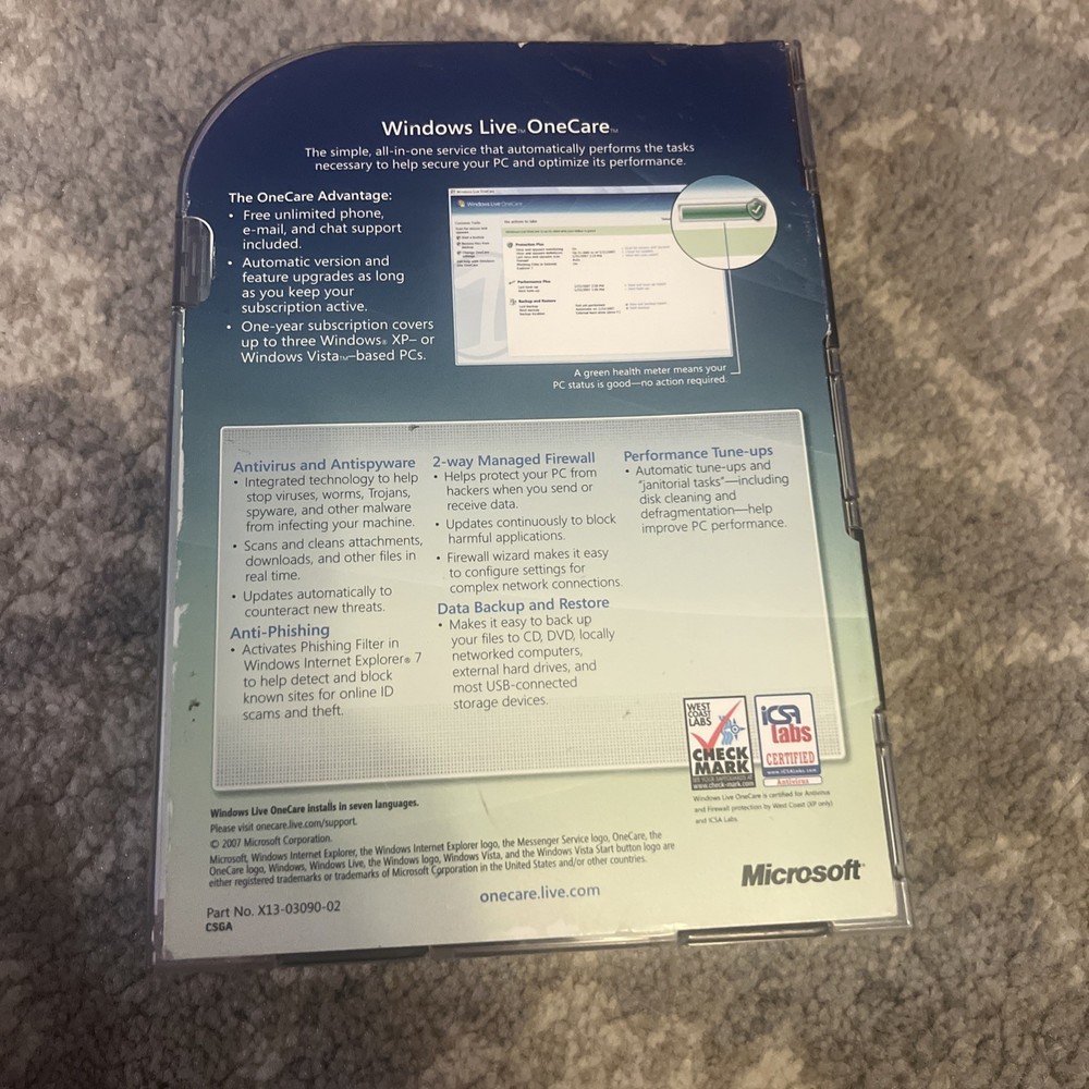 Windows Live OneCare (1 Year) for XP/Vista | Microsoft Boxed Security Software
